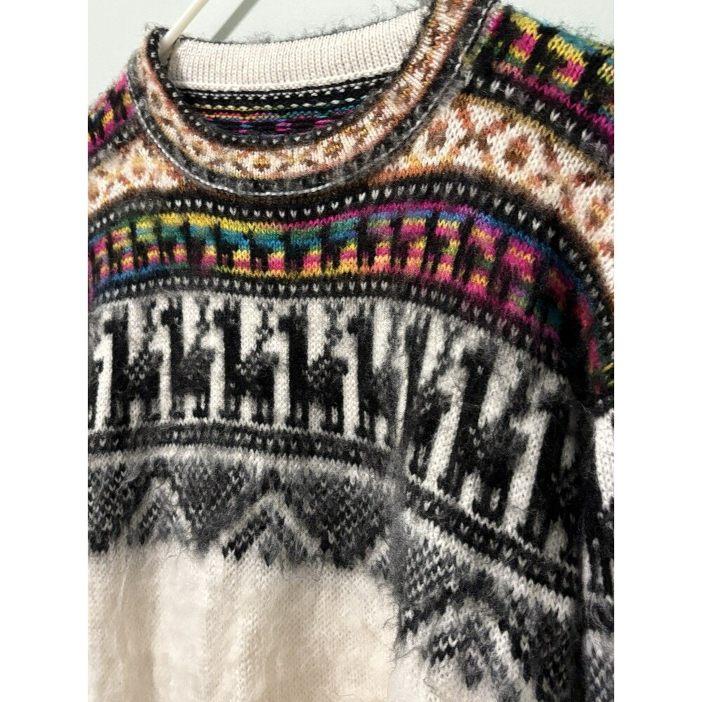 Alphaca Fair Isle Knit Sweater Multicolor Llama Print Sz M-L Nordic Unisex - Picture 4 of 7